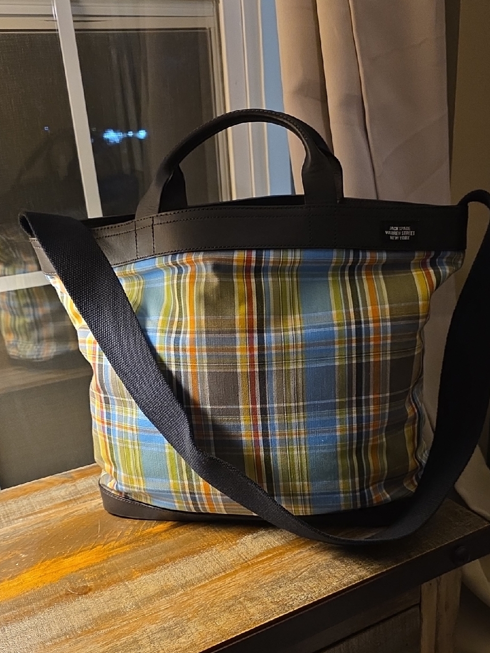 Jack Spade Plaid Fabric Open Tote Bag